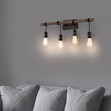 Hilary 4-light Antique Black and Faux Wood Grain Wall Sconce