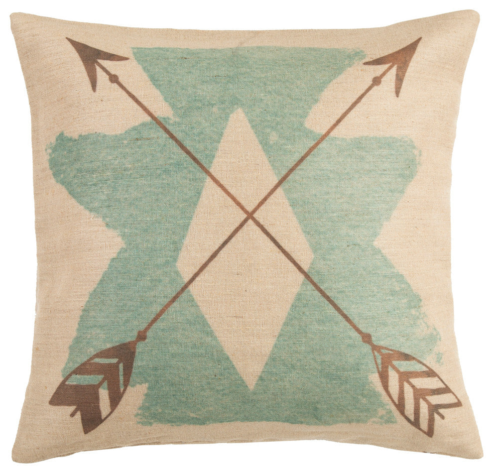 Burlap Turquoise Aztec Pillow, 18"x18"