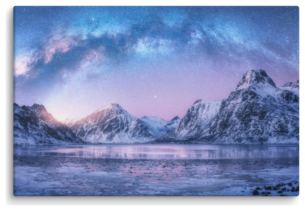 Milky Way Lofoten Islands, Norway Landscape Photo Canvas Wall Art Prints, 24" X 36"