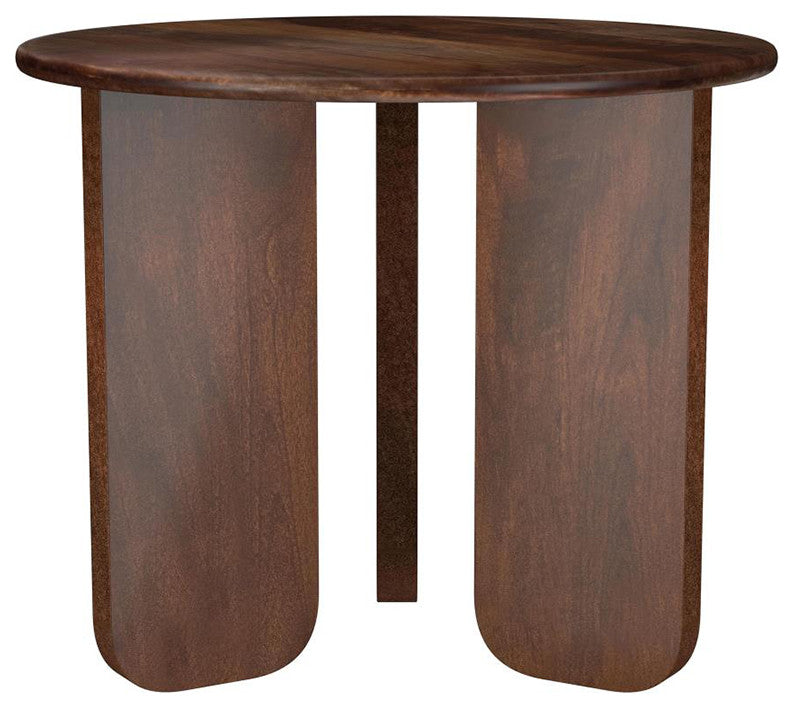 Round Mango Wood End Table With 3 Legs, Brown