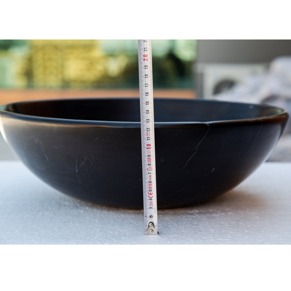 Toros Black Natural Stone Marble Vessel Sink Polished (D)16" (H)6"
