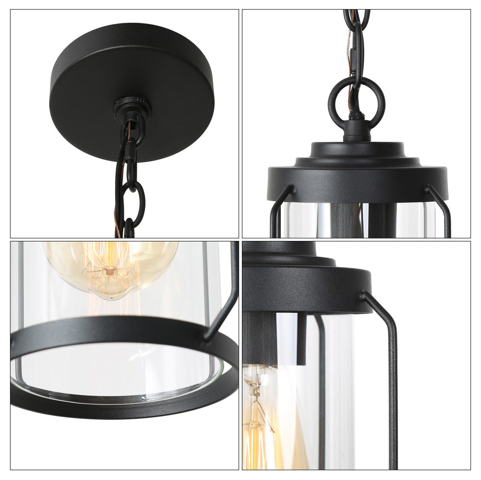 Modern Black Outdoor Pendant Lights Farmhouse Lantern with Clear Shade