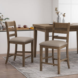 Boughton Farmhouse Upholstered Wood Counter Stools, Set of 2, Antique Brown