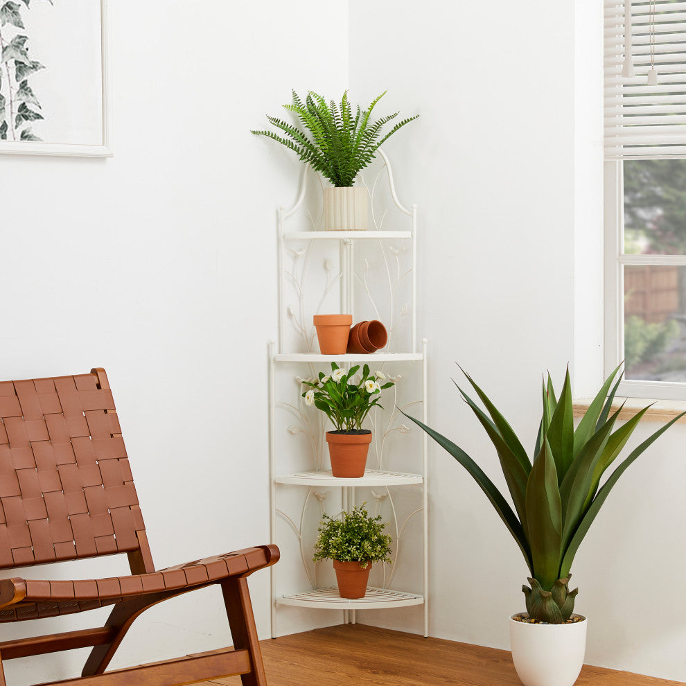 52"H 4-Tiered Metal Corner Shelf Plant Stand, White