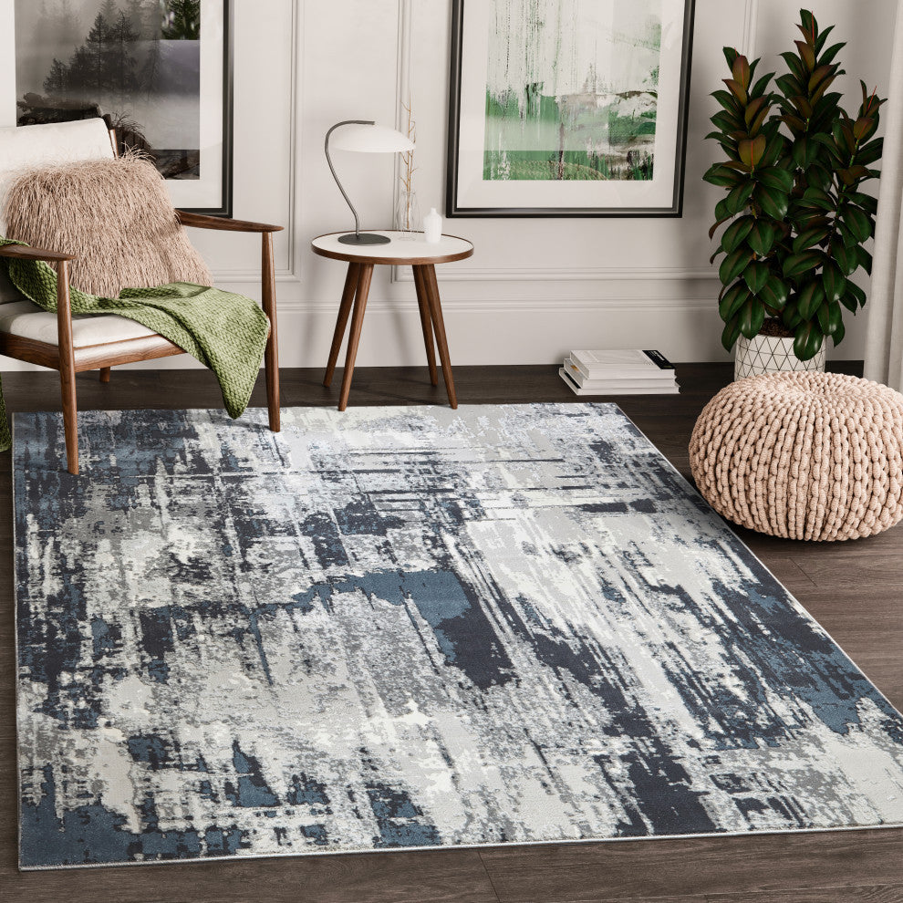Abani Vista VST130B Distressed Blue Grey Area Rug