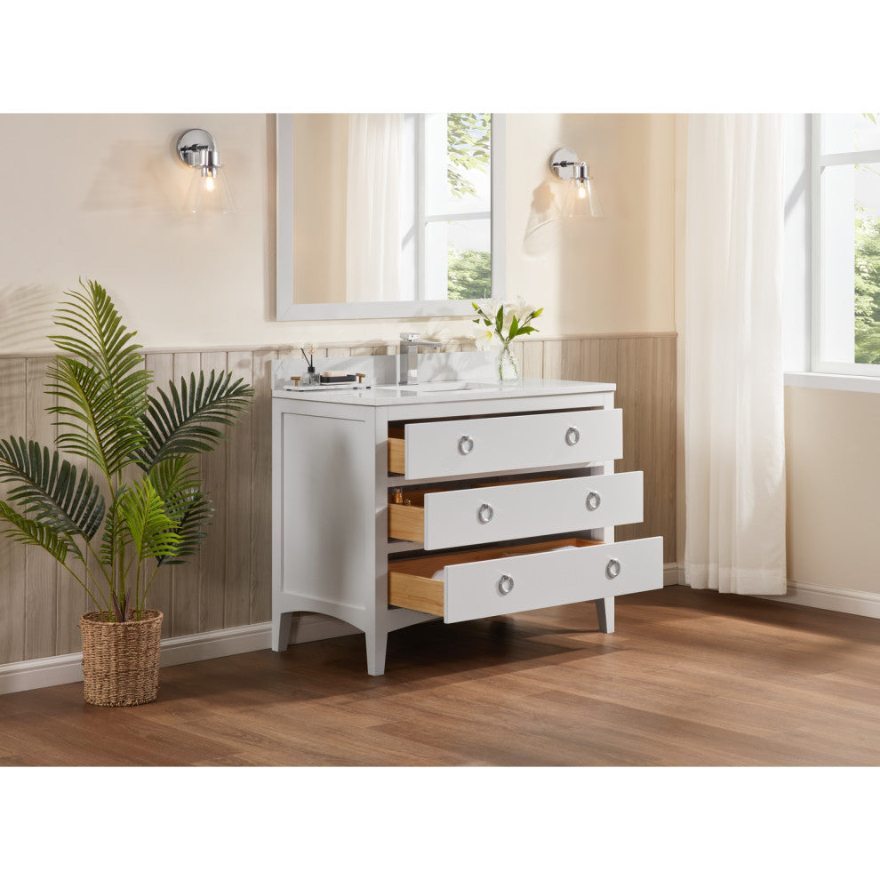 Legion Furniture WS2518 Series Bathroom Sink Vanity, White, 42", Artificial Stone Top, Single Sink