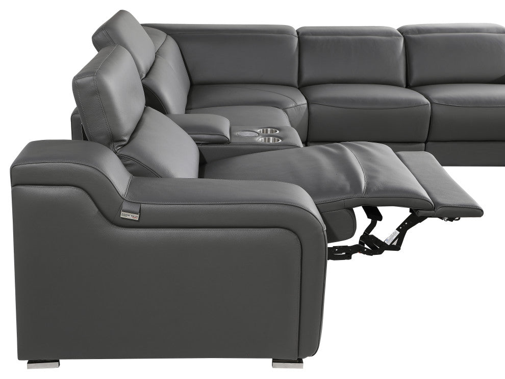 Marco-7-Piece, 4-Power Reclining Italian Leather Sectional, Dark Gray