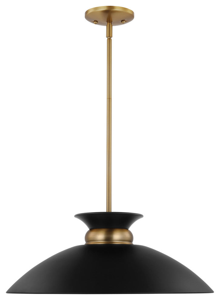 Perkins 1-Light Medium Pendant, Matte Black With Burnished Brass
