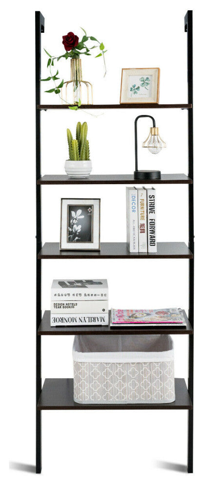 Costway 5-Tier Ladder Shelf Wood Wall Mounted Bookshelf Display Shelf