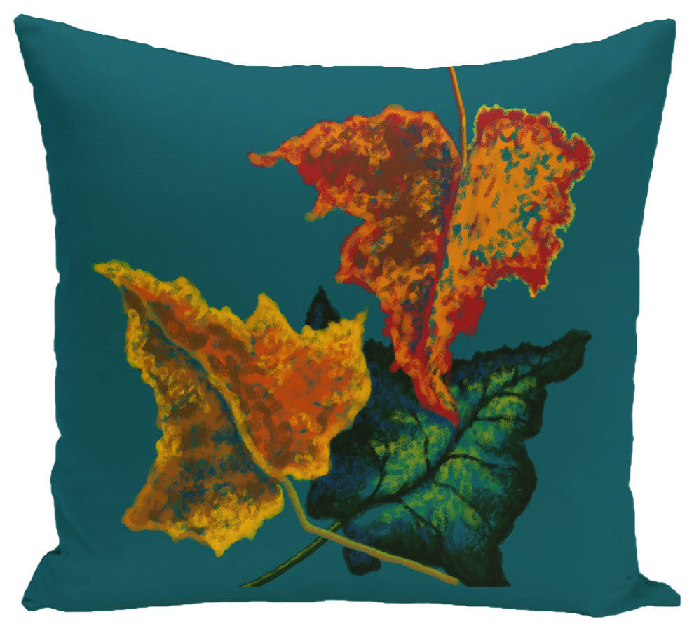 Autumn Colors Flower Print Pillow, Teal, 26"x26"
