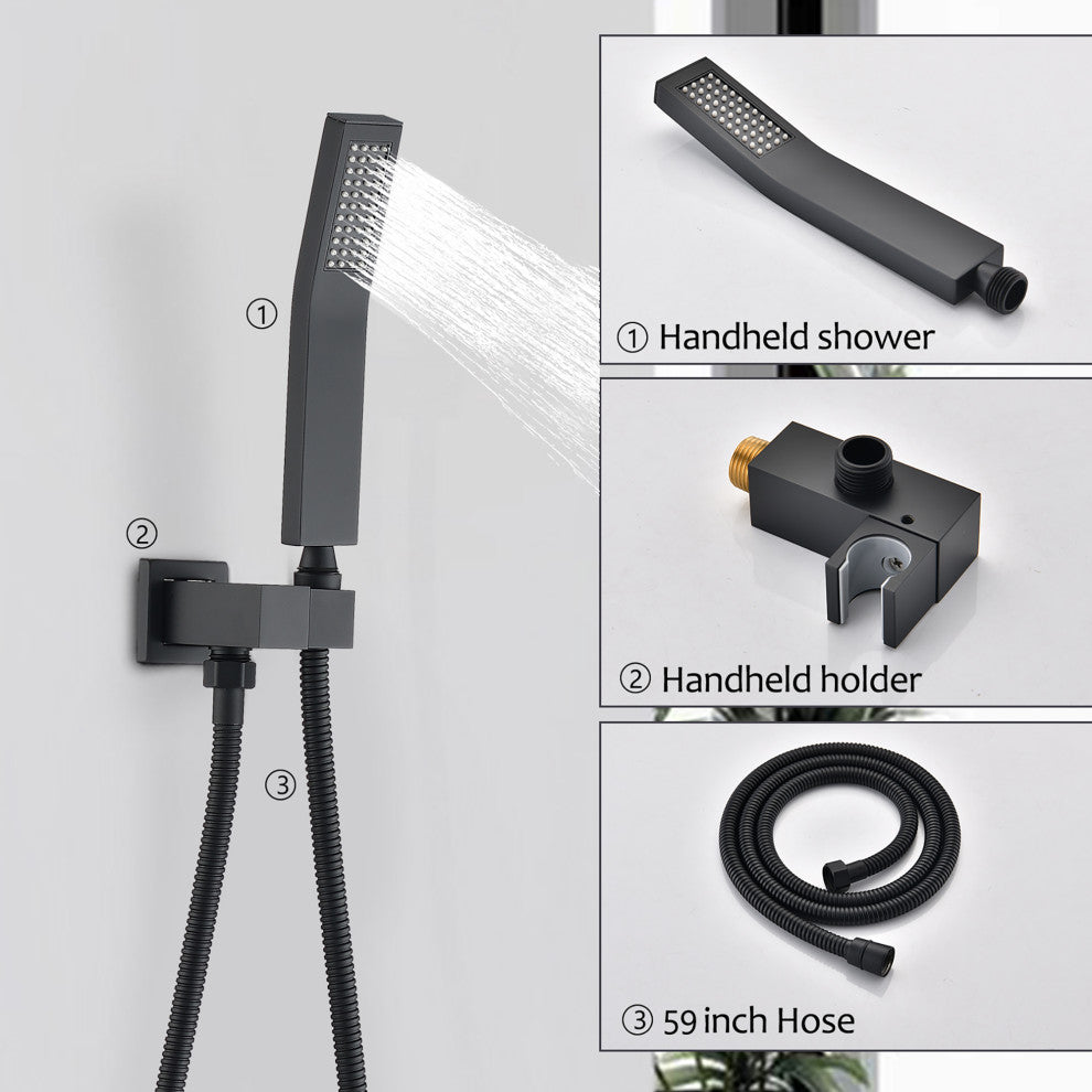 10 inch Wall-Mounted Square Completed Shower System, Matt Black