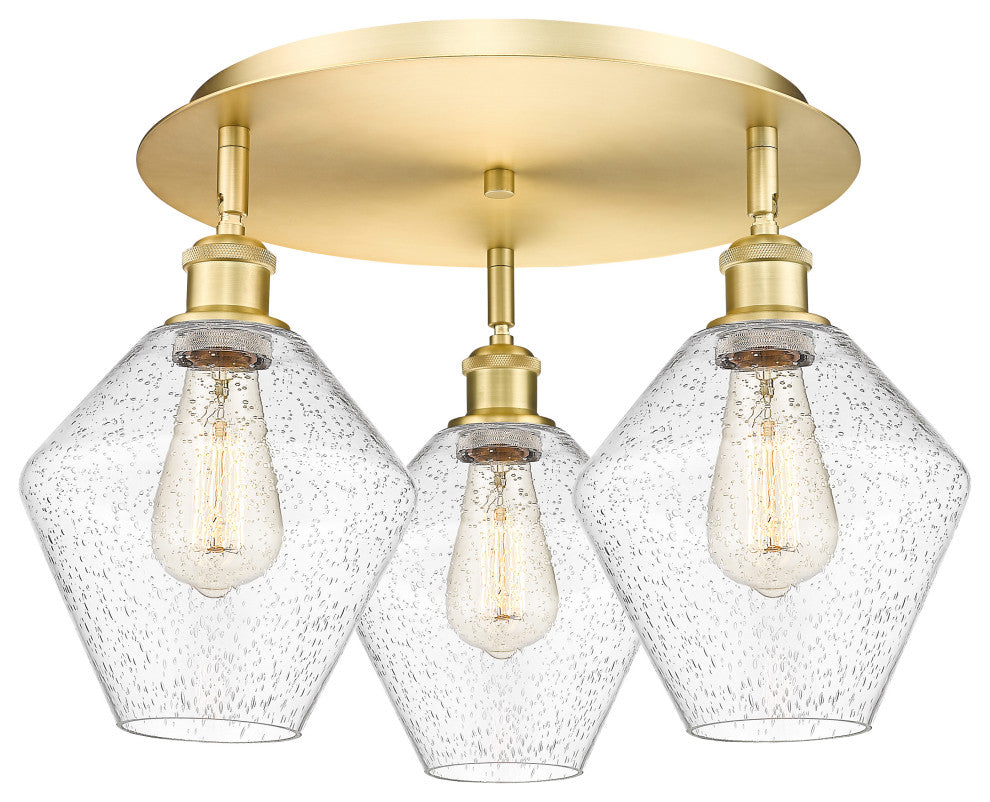 Cindyrella-3 Light 20" Flush Mount-Satin Gold, Seedy Glass Shade