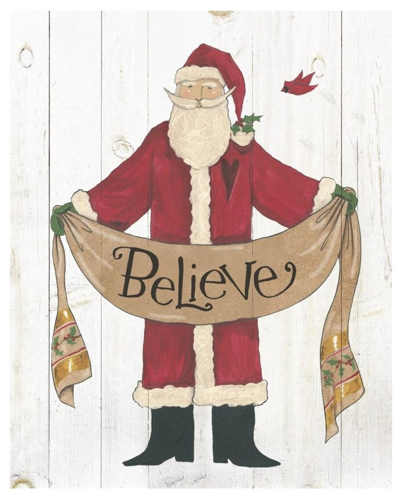 "Vintage St Nick IV on White Wood" Paper Print by Anne Tavoletti, 18"x22"
