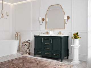 Aberdeen 48" Double Sink Bath Vanity in Dark Forest Green 2" Carrara Quartz