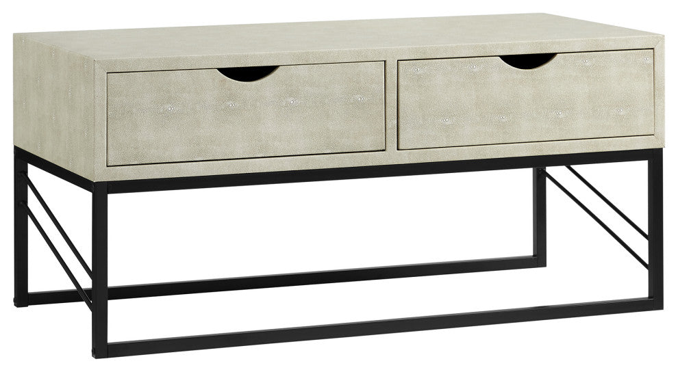 Modern 2-Drawer Faux Shagreen Coffee Table - Off White