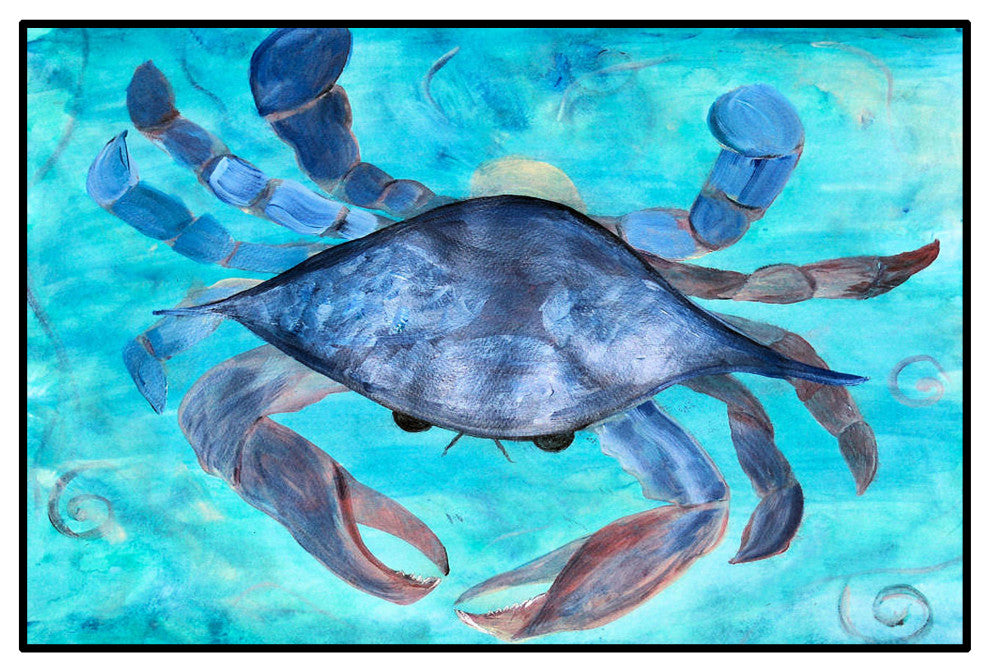 Blue Crab coastal door floor mat for indoor outdoor, 36"x60"