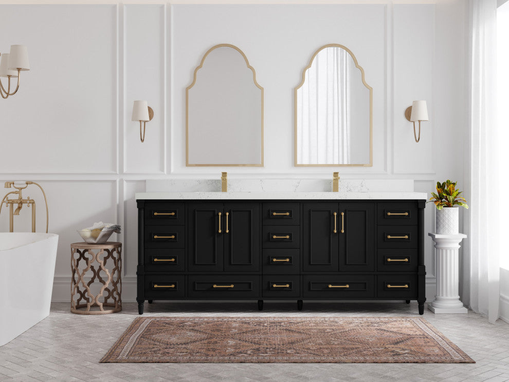 Aberdeen 84 Double Sink Bath Vanity in Black 2" Empira Quartz