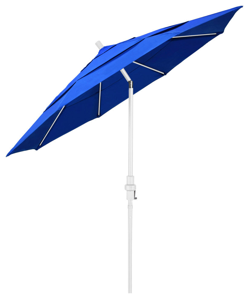 11' Matted White Collar Tilt Lift Fiberglass Rib Aluminum Umbrella, Sunbrella, Pacific Blue
