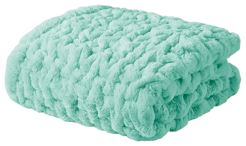 Madison Park Ruched Fur Throw, Aqua