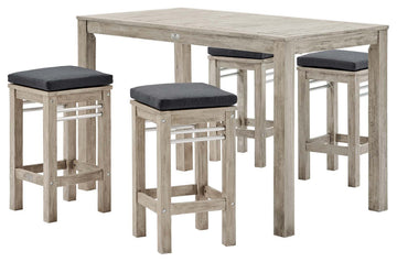Wiscasset 5 Piece Outdoor Patio Acacia Wood Bar Set Light Gray