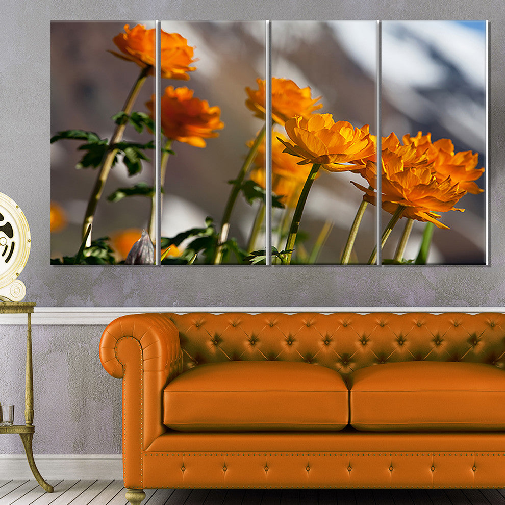 Attractive Small Yellow Flowers, Large Flower Canvas Wall Art, 48"x28", 4 Panels