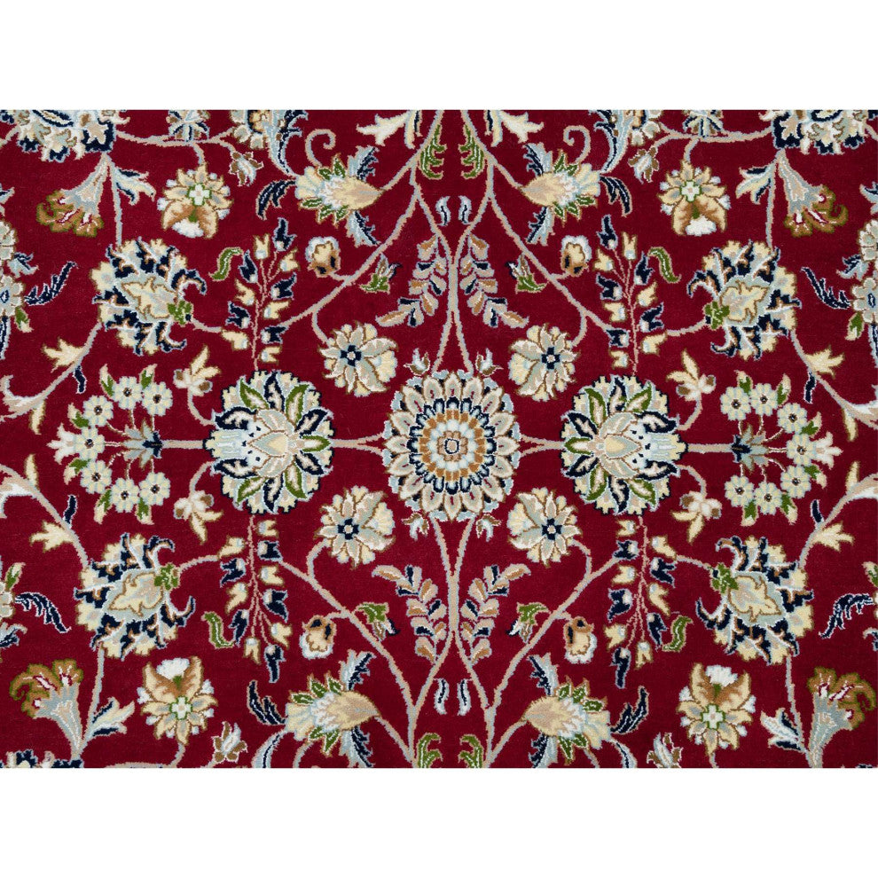 Burgundy Red Soft Wool Hand Knotted Nain Design 250 KPSI Round Rug 9'8"x9'8"