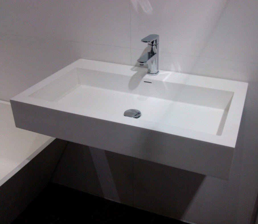 ADM Rectangular Wall Mounted Sink, White, 32", Matte White