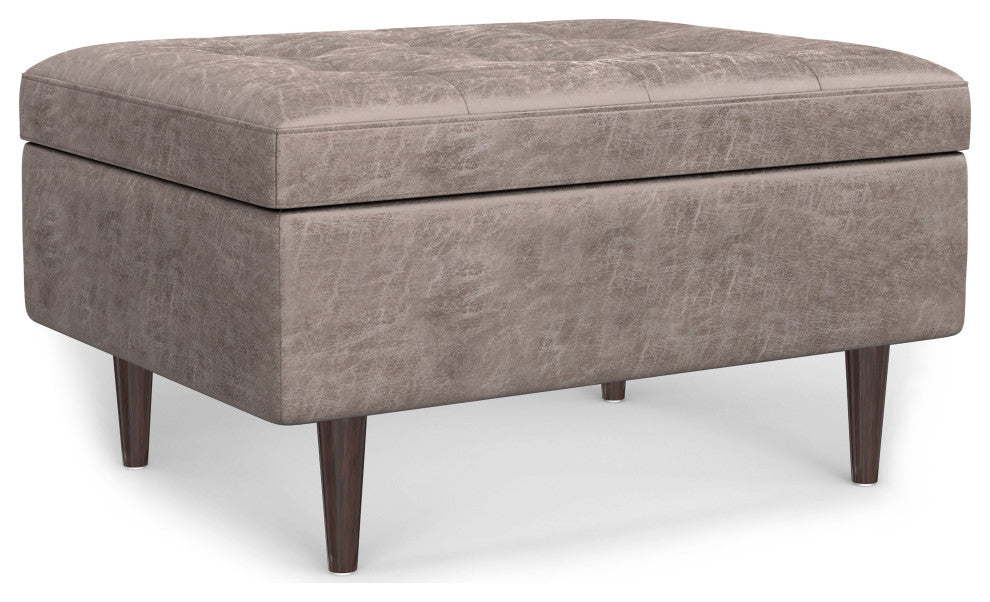 Shay Mid Century Small Coffee Table Storage Ottoman, Distressed Grey Taupe