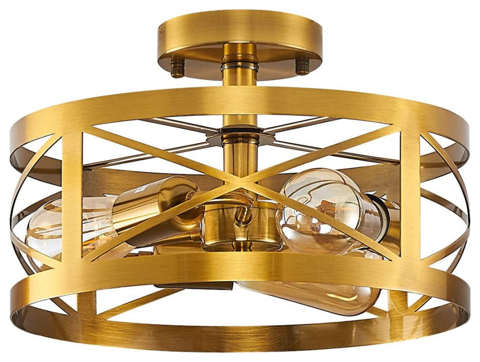 3 Light Modern Semi Flush Mount, Round Cage