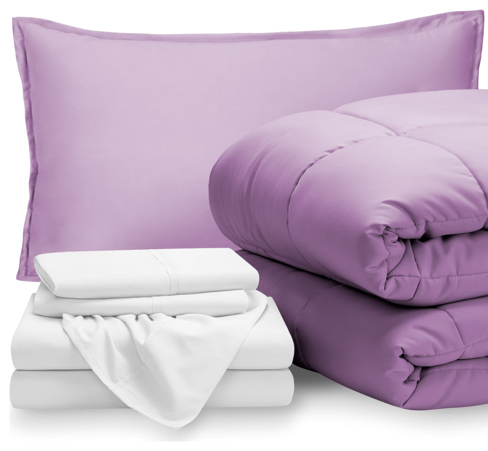 Bare Home 5-Piece Twin Bed-in-a-Bag, Lavender, White