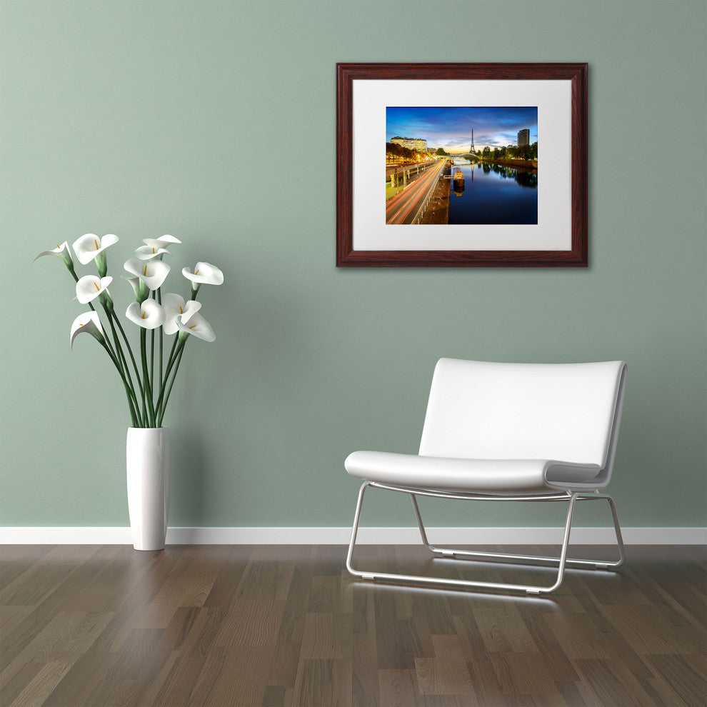 ''Blue Hour in Paris'' Matted Framed Canvas Art by Mathieu Rivrin