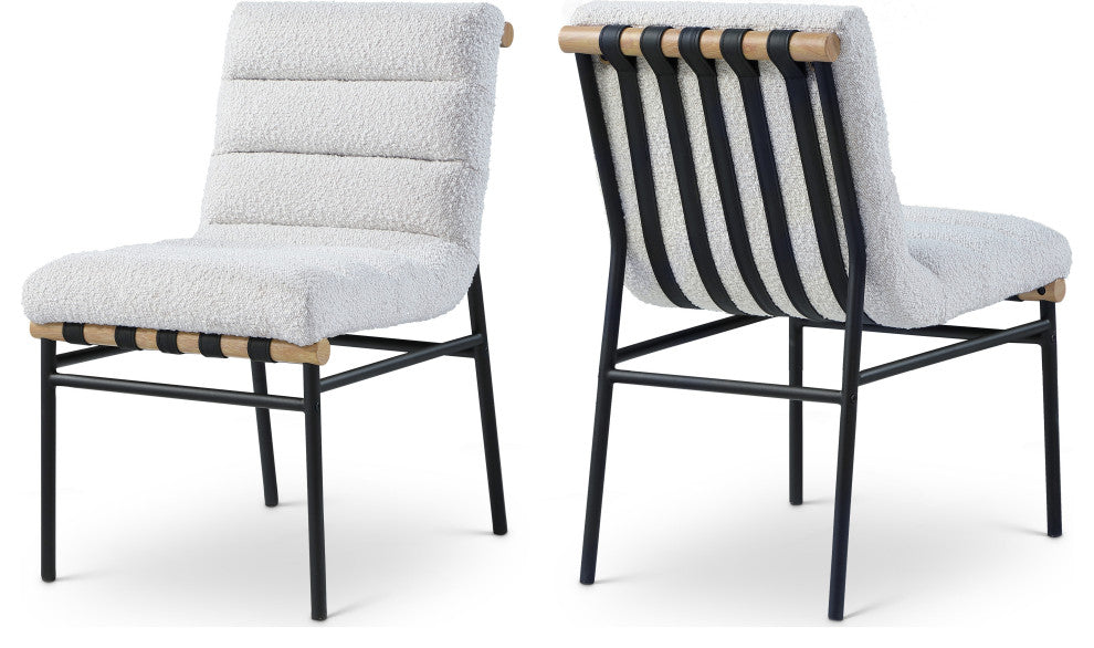 Burke Upholstered Dining Chair (Set of 2), Cream, Boucle Fabric, White Oak Veneer Metal Dowel