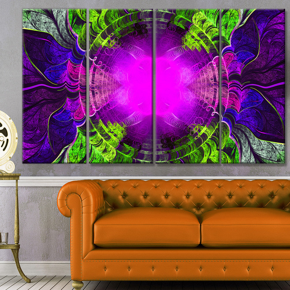 Pink Fractal Circles and Curves, Abstract Canvas Art Print, 48"x28", 4 Panels