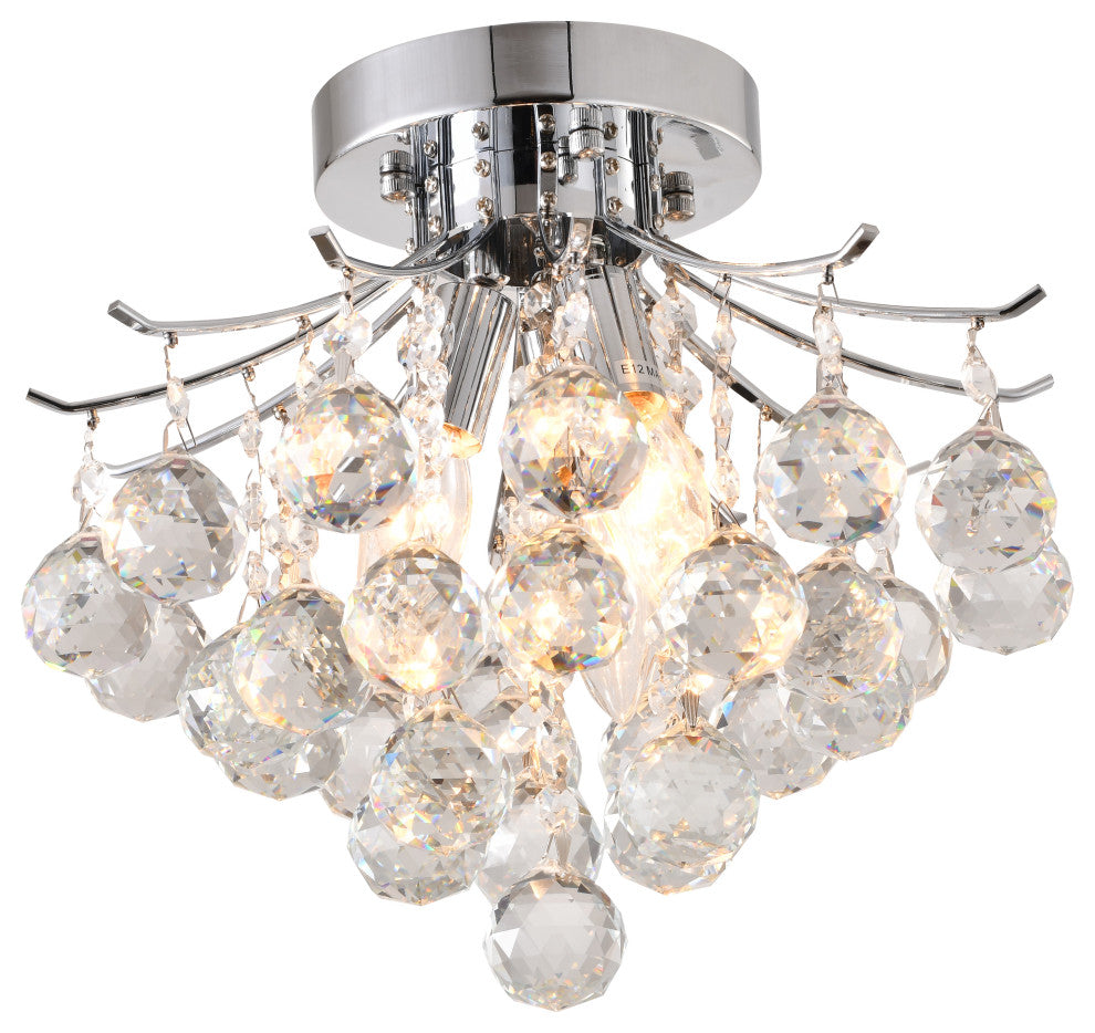Clear Crystal Ball Drop, Chrome Frame Flushmount