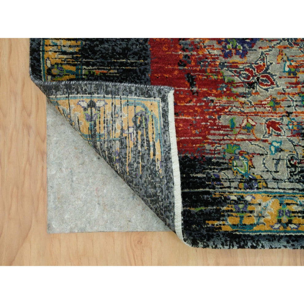 Orange Hand Knotted Ancient Ottoman Erased Design Ghazni Wool Rug 9'2"x12'