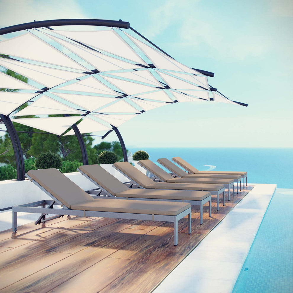 Silver Mocha Shore Chaise with Cushions Outdoor Patio Aluminum Set of 6
