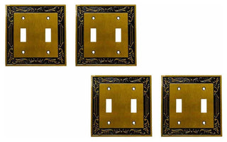 4 Victorian Switch Plate Double Toggle Antique Solid Brass |