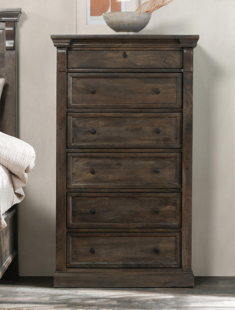 Kosas Home Adelaide Six-Drawer Mango Wood Chest Dresser, Cocoa Brown