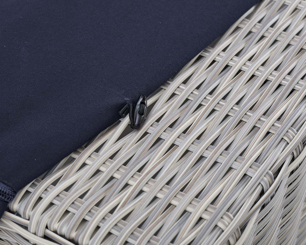 Lounge Chair Ottoman, Sunbrella, Rattan, Wicker, Gray Blue Navy, Outdoor