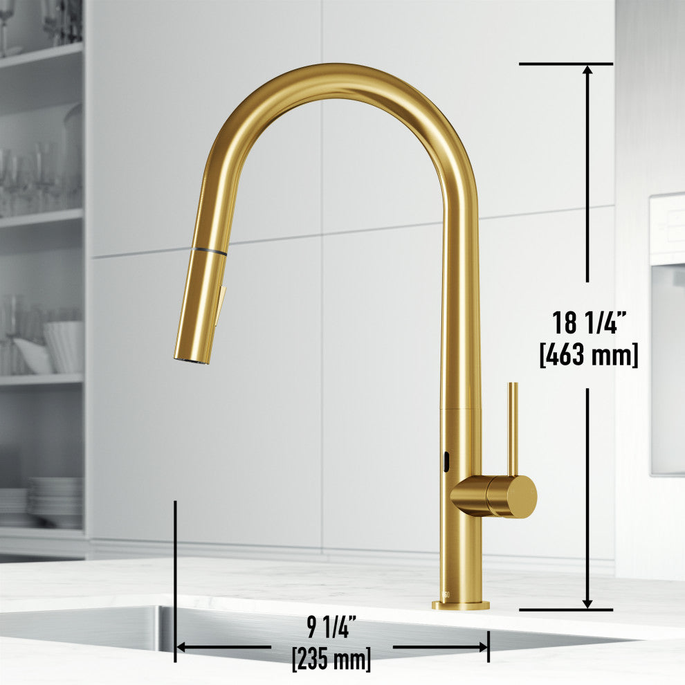 VIGO Greenwich 18" H Single Handle Pull-Down Sprayer Kitchen Faucet, Matte Brushed Gold, Touchless, Without Extras