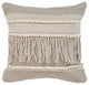 Beige and Gray Fringed Farmhouse Throw Pillow