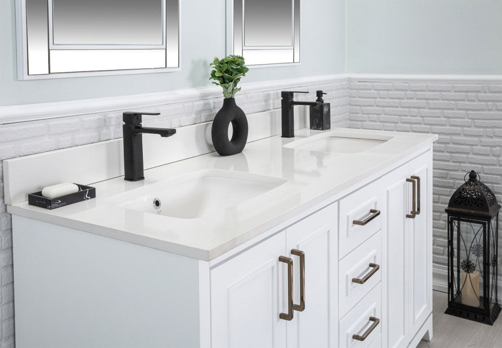 Albia Collection 60" Bathroom Vanity With Sink, Mirror, Countertop, White