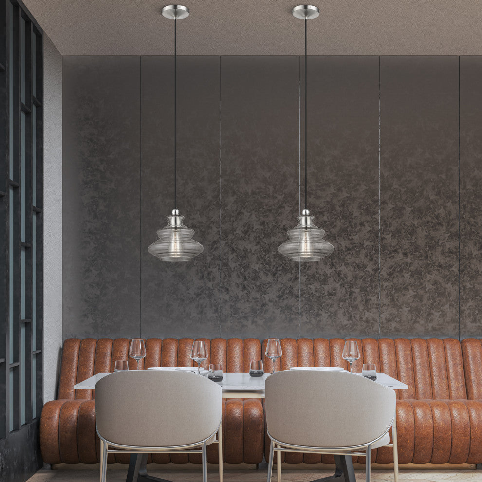 1 Light Brushed Nickel Pendant, Chrome Finish Accents