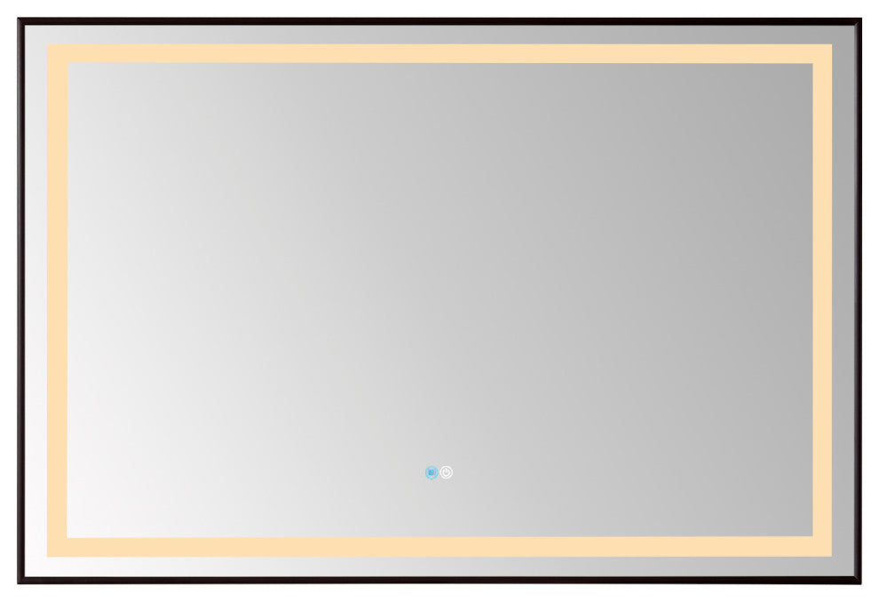 Horizontal Rectangular LED Wall Mount Bathroom Mirror, Black, 48"
