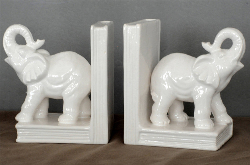 Ceramic Elephant Bookends, Set of 2