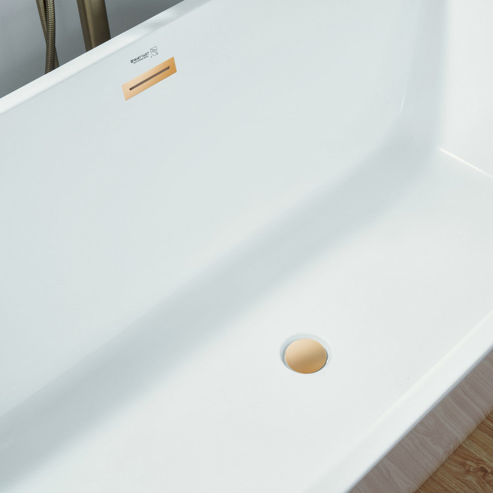 Vanity Art Acrylic Freestanding Soaking Bathtub, White/Titanium Gold, 59"