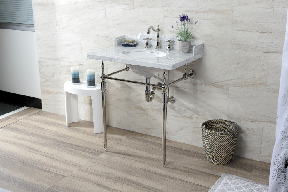 Kingston Brass LMS3022M86 30" Carrara Marble Console Sink, Legs