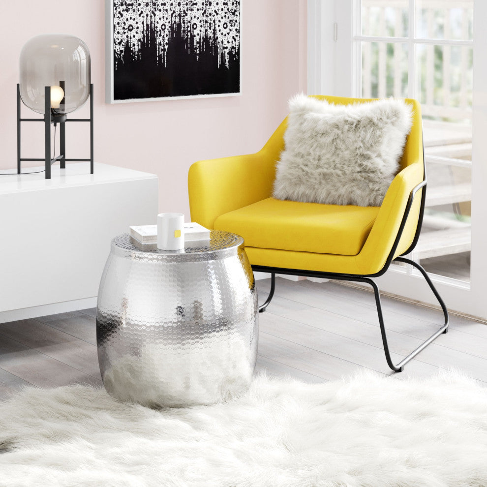 Sofa Side Table, Round, Aluminum, Metal, Silver, Lounge Cafe Lobby Hospitality