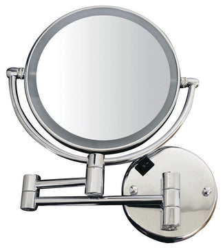 Round Wall Mount Dual LED 7X Magnified Mirror, Polished Chrome