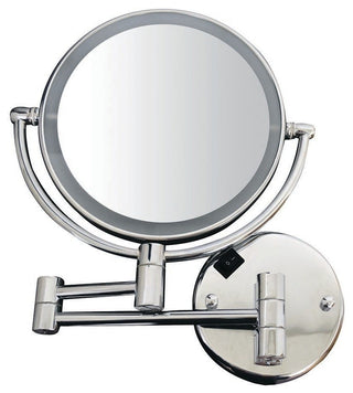 Round Wall Mount Dual LED 7X Magnified Mirror, Polished Chrome
